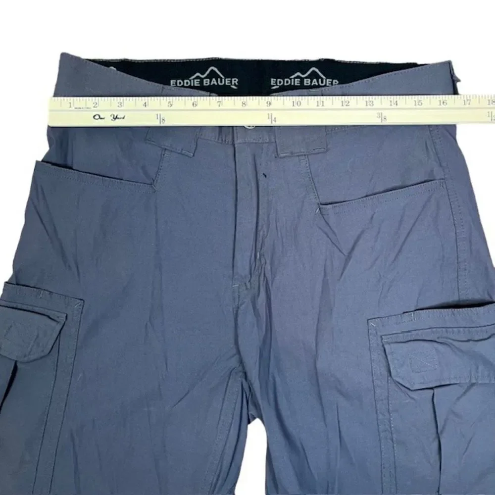 Eddie Bauer Nylon Spandex Cargo Shorts Slate Blue Size 32 Hiking Utility Outdoor